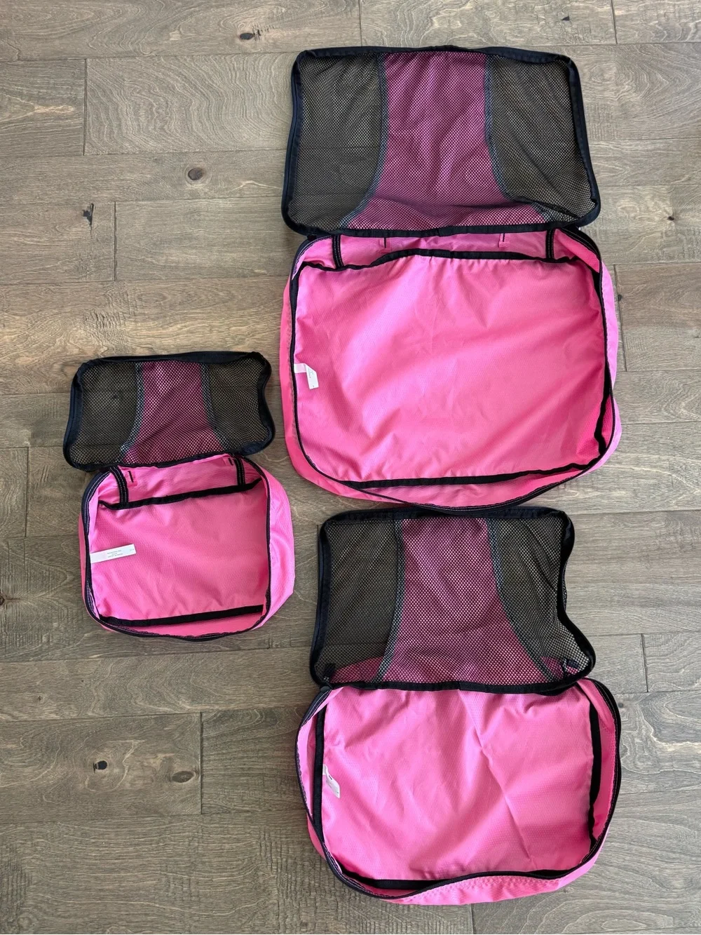 EBags Hot Pink Black Nylon Mesh Packing Cubes Set of 3 Travel Organizers